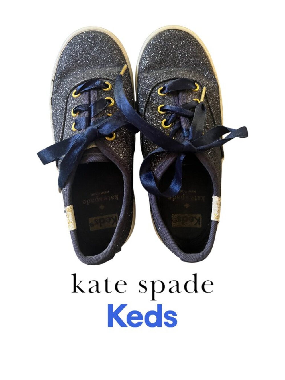 kate spade & Keds Navy Glitter Girls Sneakers with Gold Accents Size 10M